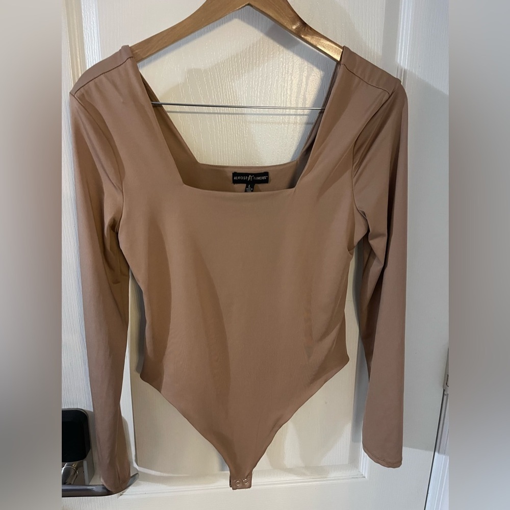 Almost Famous Tan Long Sleeve Bodysuit